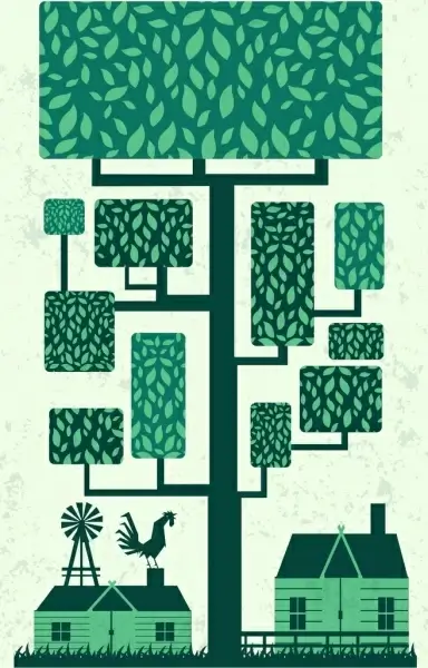 eco background green design tree houses icons