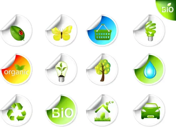 eco bio sticker icon set