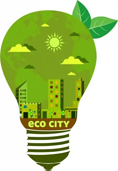 eco city logo vignette green city in bulb