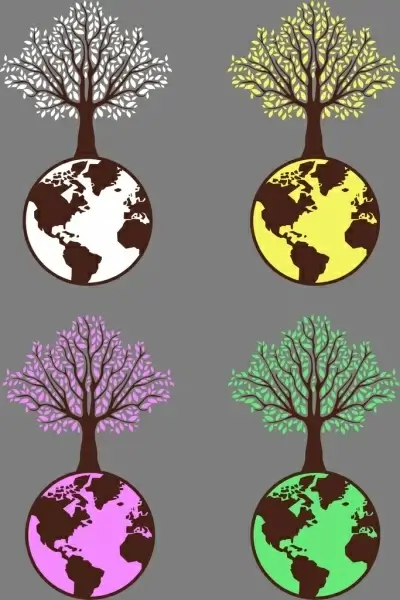 eco design elements tree earth icons isolation