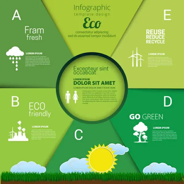 eco infographic template design with green background