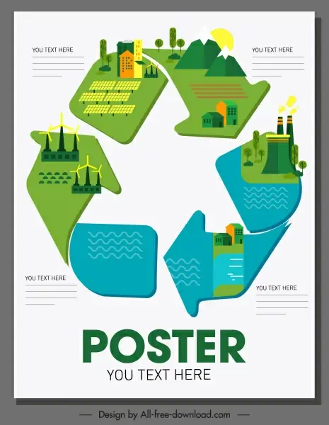 eco poster template environment elements recycle arrow sketch