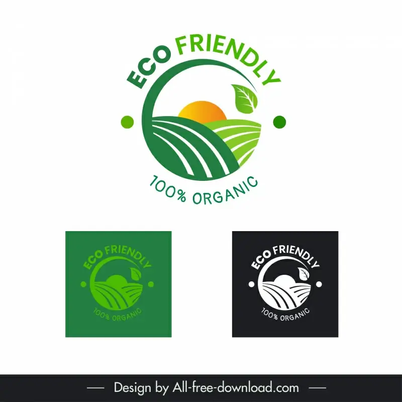 ecogreen logo template flat field sun leaf symbols