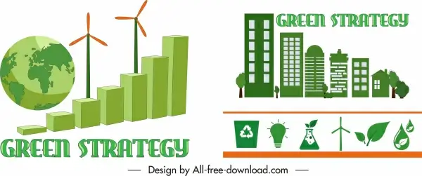 ecology strategy design elements green 3d flat symbols