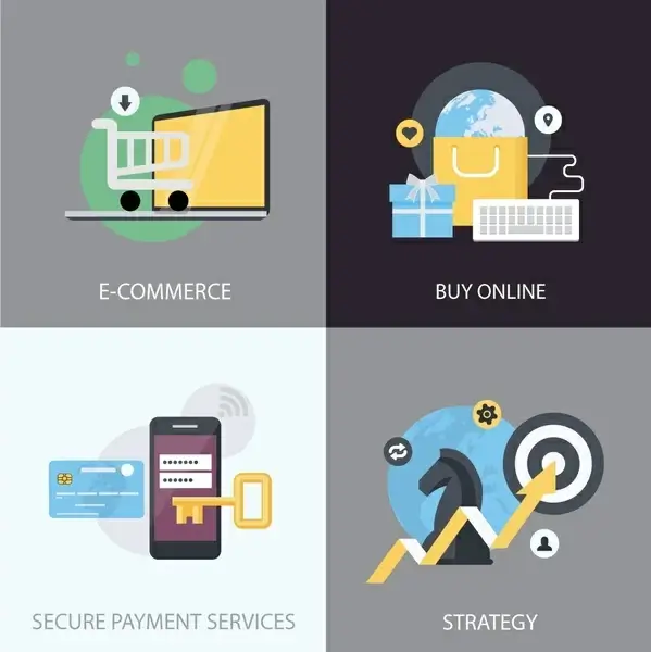 ecommerce development elements with various types illustration