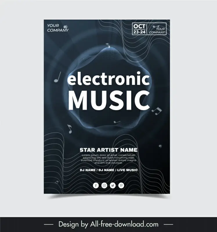 edm music poster template elegant dark circle waves 