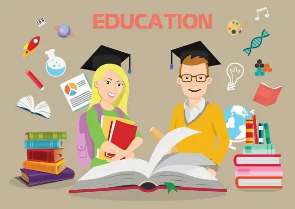 education background illustration with bachelors and education tools