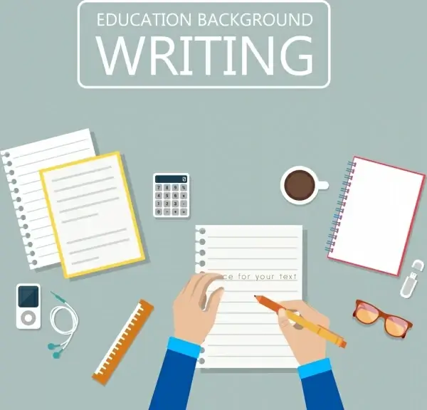 education background writing hands note paper icons