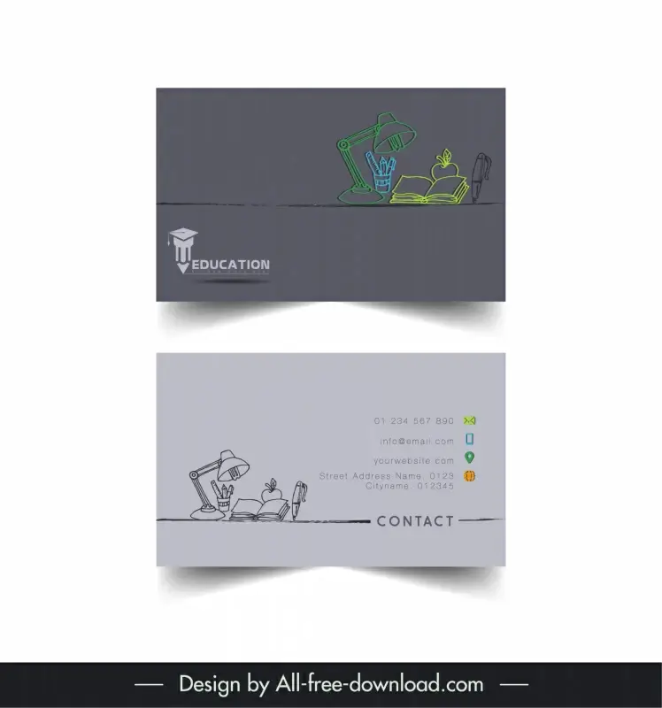 education business card template dark handdrawn classic