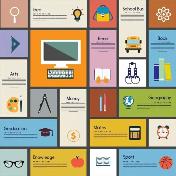 education design element various banners flat icons