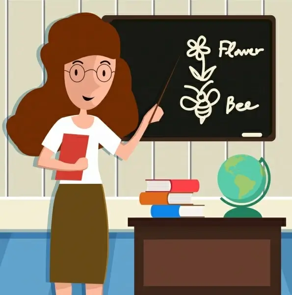 education theme teacher classroom icons cartoon design
