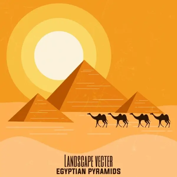 egypt advertising banner pyramid camel sun desert icons