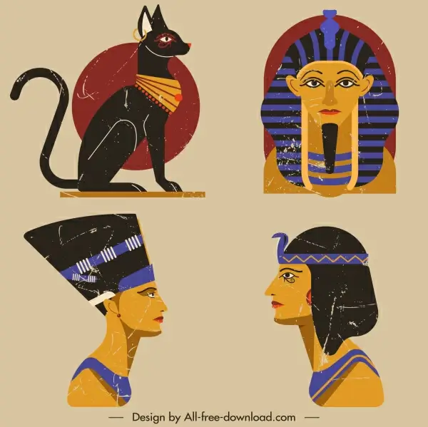 egypt design elements cat human tomb icons sketch