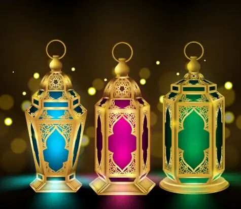 eid mubarak colored lights vector