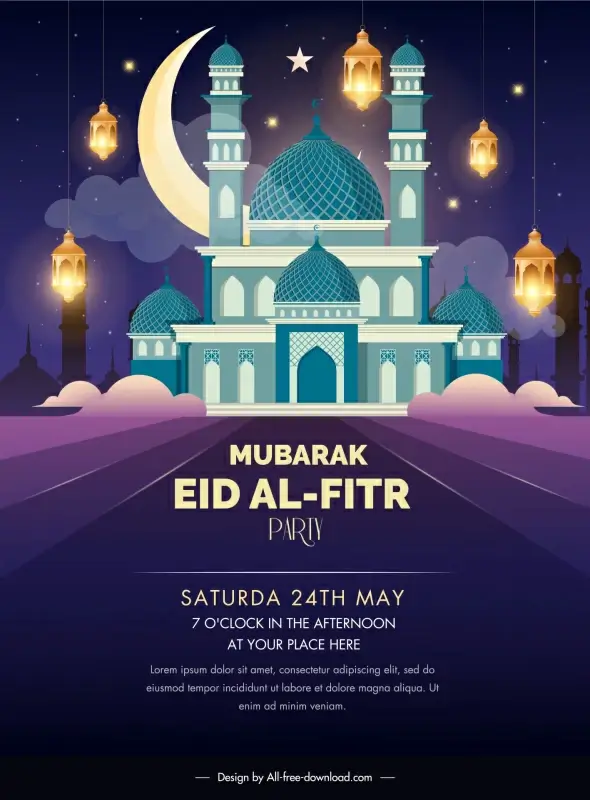 eid poster template elegant muslim architecture night time