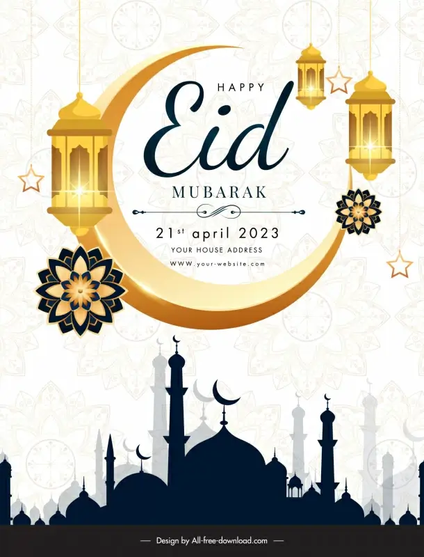 eid poster template flat elegance silhouette muslim elements