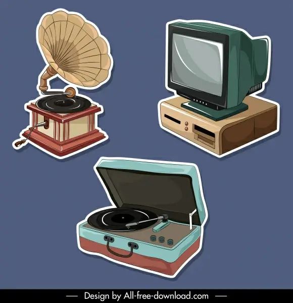 electrical device icons 3d retro sketch