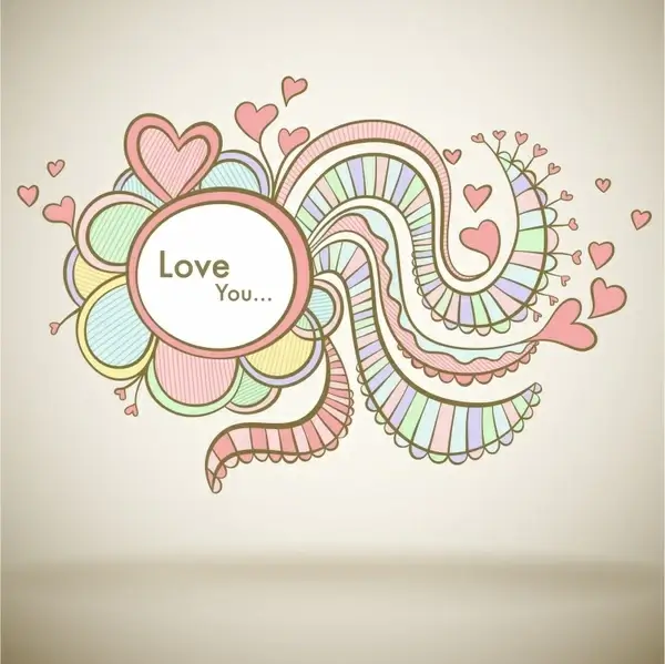 love background colorful dynamic hearts curves handdrawn