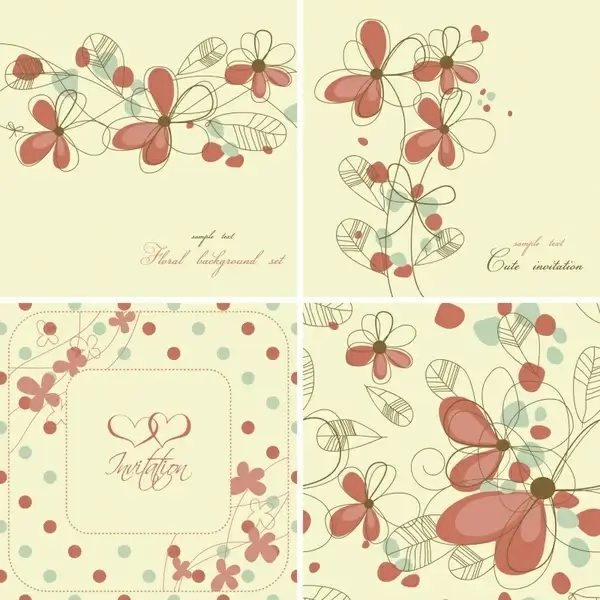 decorative card templates elegant classical handdrawn petals sketch