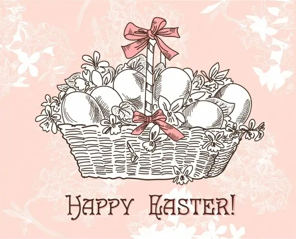 easter banner eggs basket sketch classic handdrawn design
