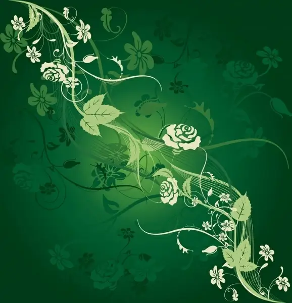 flowers background dark green sketch