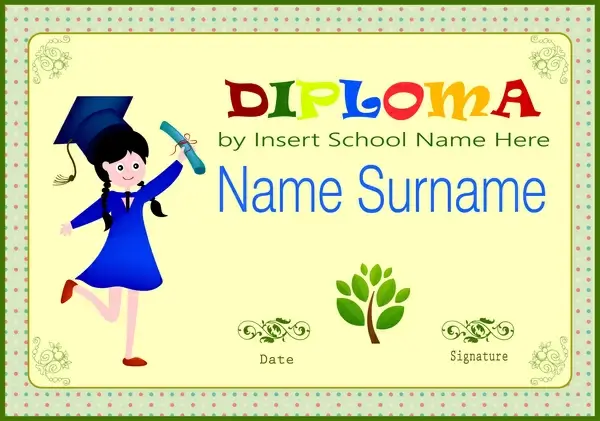 elementary certificate design with cute background
