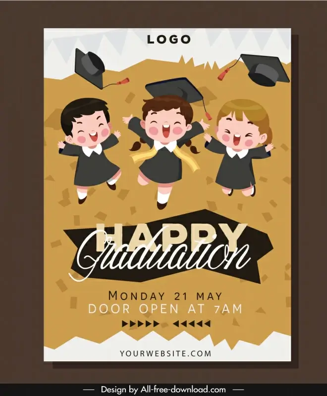 elementary graduation banner template cute dynamic graduation scene