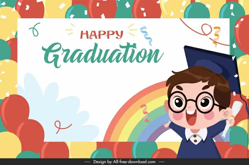 elementary graduation party backdrop template cute boy balloon rainbow 