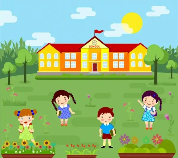 elementary school background colorful cartoon design pupils icons
