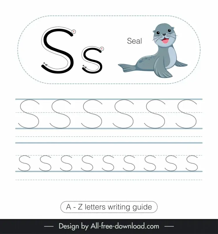 elementary school writing guide worksheet template cute seal animal tracing letters s sketch