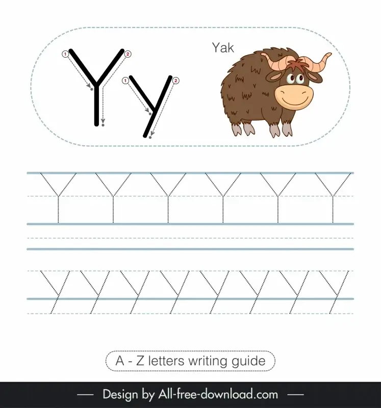 elementary school writing guide worksheet template cute yak animal tracing letters y sketch