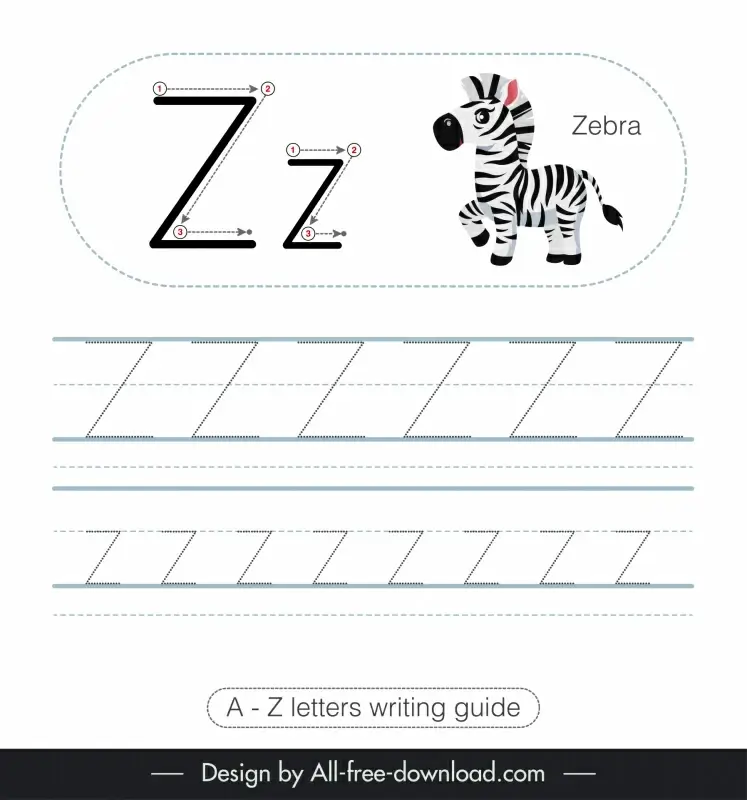 elementary school writing guide worksheet template zebra animal tracing letters z sketch
