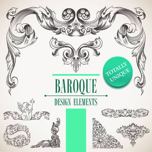 elements of baroque style frames and borders vector