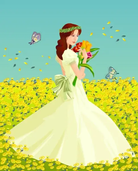 elements of flowers in the bride vector