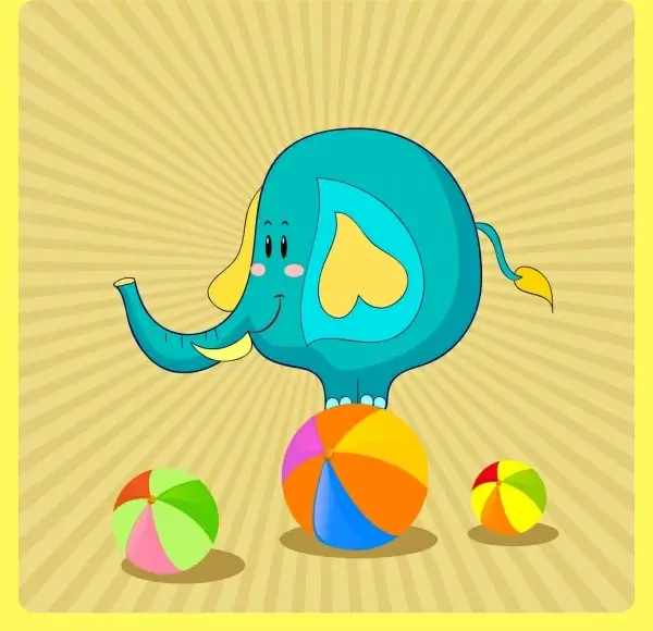 elephant background round balls rays backdrop cartoon design