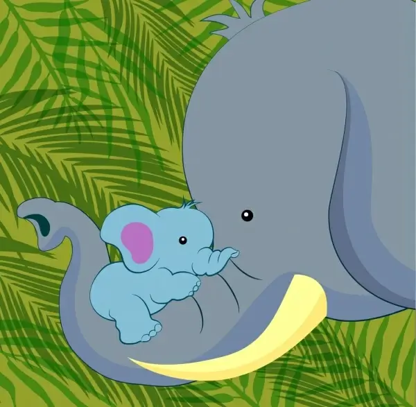 elephant family background motherhood style colored cartoon
