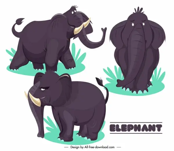 elephant icons funny cartoon sketch