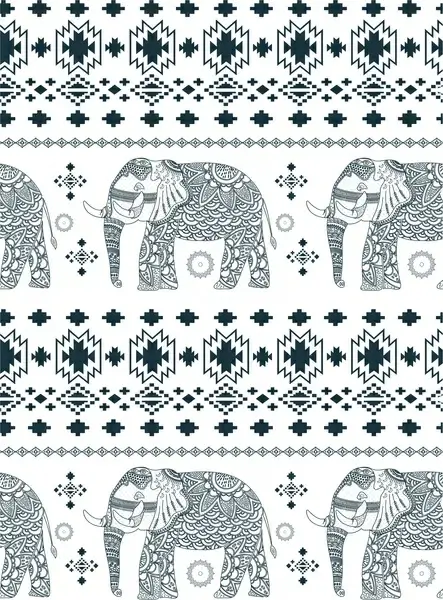 elephant pattern design with black and white ornamentation