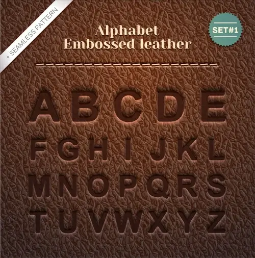 embossed leather alphabet vector