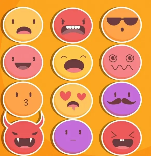 emoticon collection colorful flat circles design