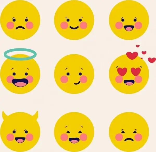 emoticon collection cute yellow circles design