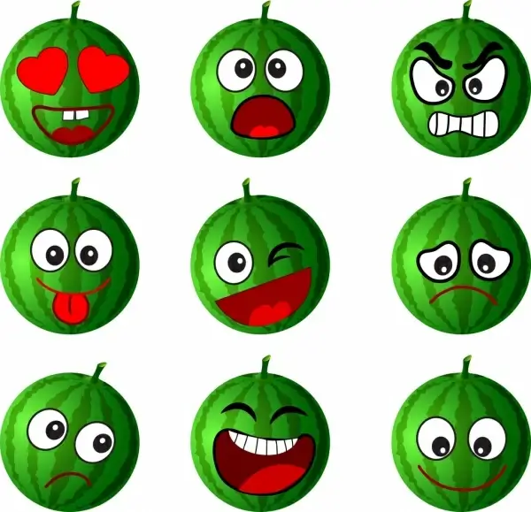 emoticon collection green water melon icons