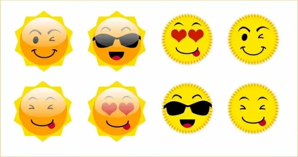 emoticon collection various cute sun icons