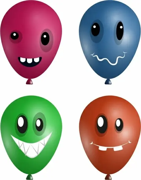 emoticon sets colored balloons icons