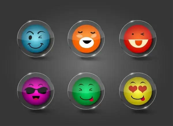 emotional icons collection funny style colorful transparent circles