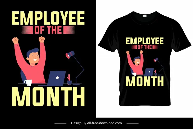 employee of the month tshirt template cartoon character contrast dark texts decor