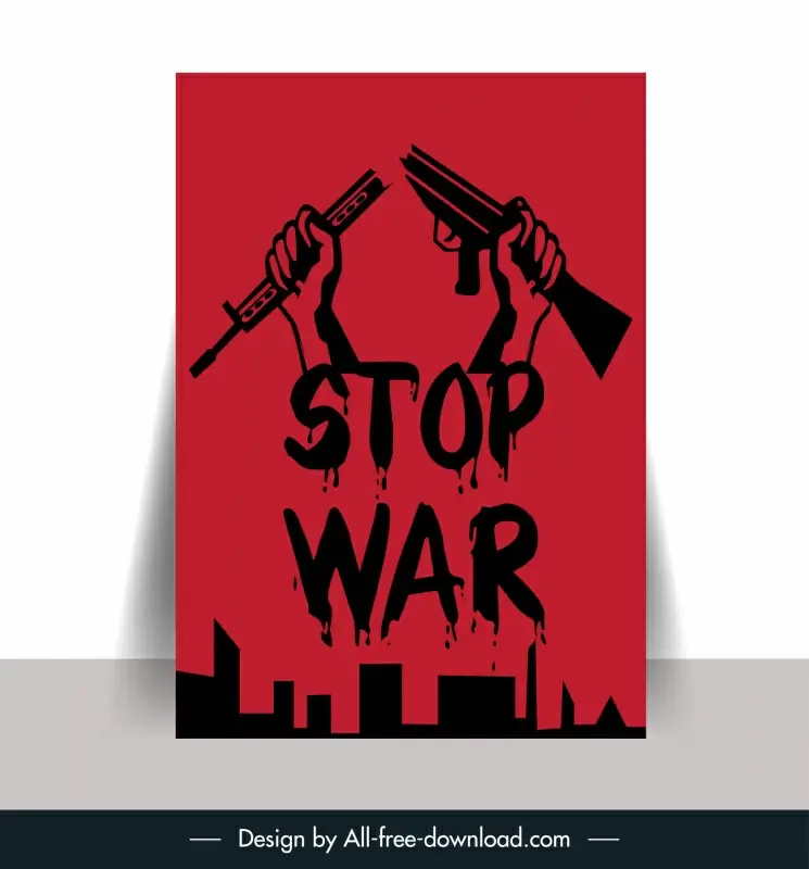 end war poster template dark handdrawn retro texts weapon design