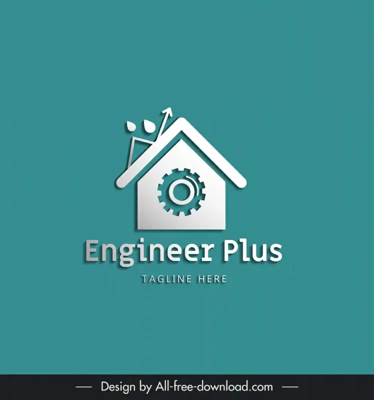 engineer plus logo template house shape gear sketch