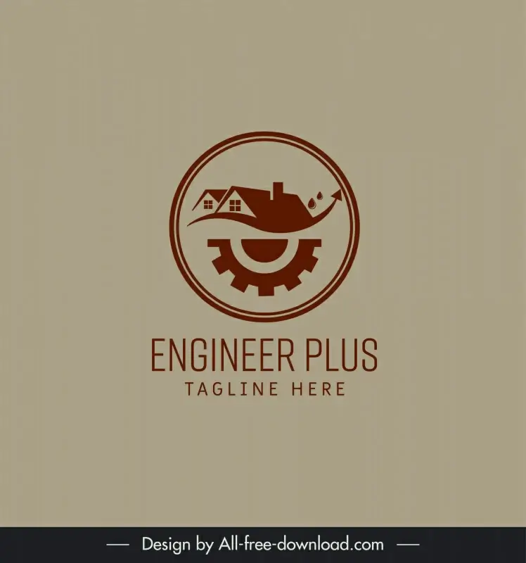 engineer plus logo with brown house gears flat design