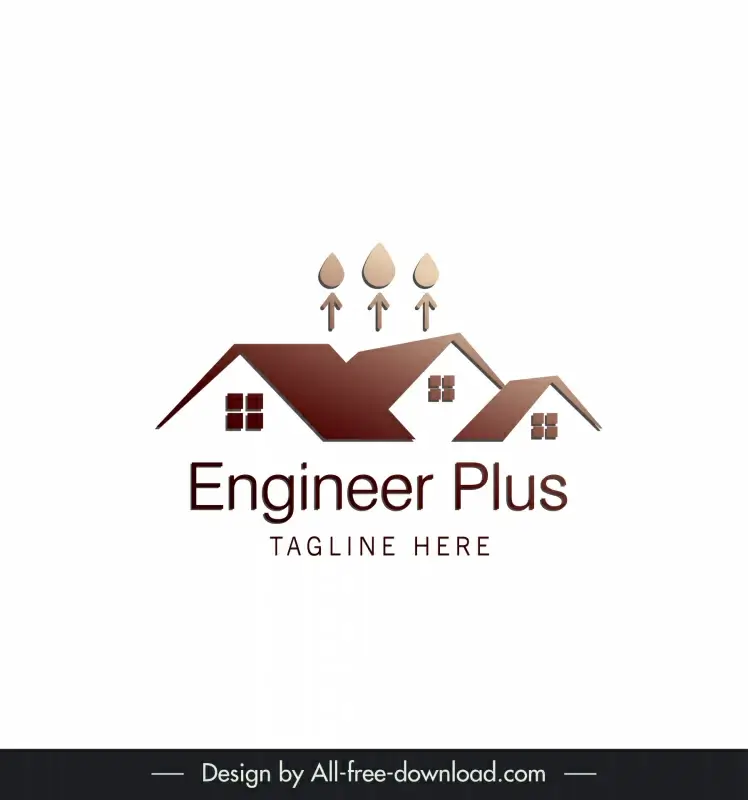 engineer plus logo with brown house geometric design 